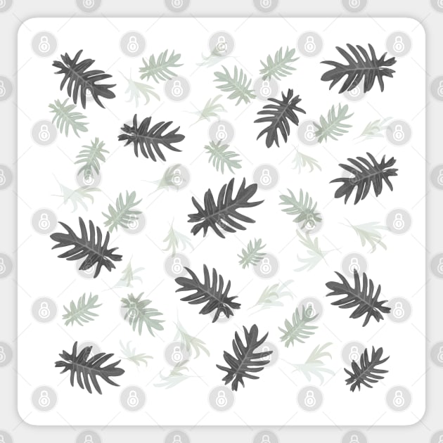 Autumn fall tropical palm leaves pattern blackwhite on white Sticker by PrintedDreams